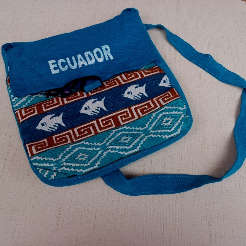 Blue Ecuador Tribal Boho Crossbody Bag Purse